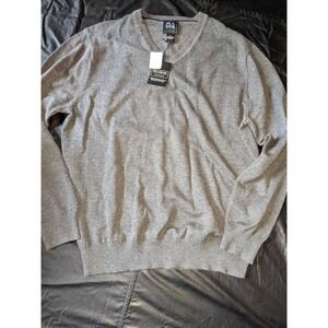 Jos A Bank Traveler V Neck Sweater Mens XL Grey Pima Cotton Machine Washable